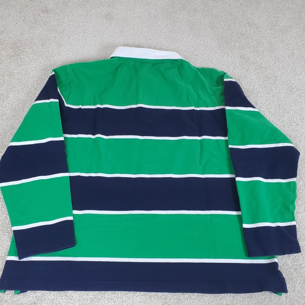 Ppolaflon Men's Striped Rugby Polo Shirt SZ  Large Long Sleeve Blue Green Preppy - Picture 12 of 13